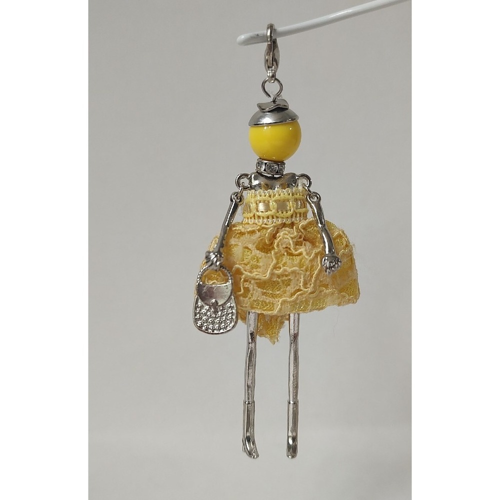 Bead lady doll pendant charm for necklace yellow lace dress‎